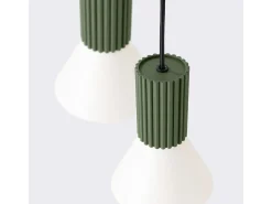 Candeeiro suspenso Estria loft, aço/alumínio - 3 lichtbronnen - L.30 x H.120 cm - bege/verde oliva
