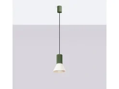 Candeeiro suspenso Estria loft, aço/alumínio - 1 lichtbronnen - L.14 x H.120 cm - bege/verde oliva