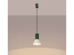 Candeeiro suspenso Estria loft, aço/alumínio - 1 lichtbronnen - L.14 x H.120 cm - bege/verde oliva