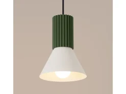 Candeeiro suspenso Estria loft, aço/alumínio - 1 lichtbronnen - L.14 x H.120 cm - bege/verde oliva