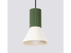 Candeeiro suspenso Estria loft, aço/alumínio - 1 lichtbronnen - L.14 x H.120 cm - bege/verde oliva