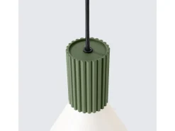 Candeeiro suspenso Estria loft, aço/alumínio - 1 lichtbronnen - L.14 x H.120 cm - bege/verde oliva