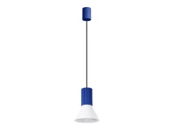 Candeeiro suspenso Estria loft, aço/alumínio - 1 lichtbronnen - L.14 x H.120 cm - branco/ultramarino