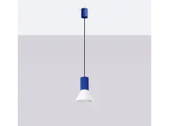 Candeeiro suspenso Estria loft, aço/alumínio - 1 lichtbronnen - L.14 x H.120 cm - branco/ultramarino