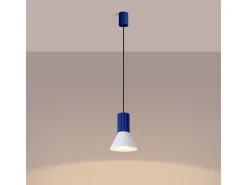 Candeeiro suspenso Estria loft, aço/alumínio - 1 lichtbronnen - L.14 x H.120 cm - branco/ultramarino