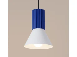 Candeeiro suspenso Estria loft, aço/alumínio - 1 lichtbronnen - L.14 x H.120 cm - branco/ultramarino