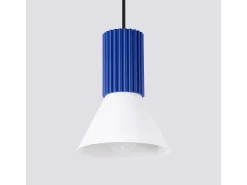 Candeeiro suspenso Estria loft, aço/alumínio - 1 lichtbronnen - L.14 x H.120 cm - branco/ultramarino