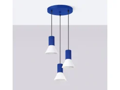 Candeeiro suspenso Estria loft, aço/alumínio - 3 lichtbronnen - L.30 x H.120 cm - branco/ultramarino