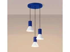 Candeeiro suspenso Estria loft, aço/alumínio - 3 lichtbronnen - L.30 x H.120 cm - branco/ultramarino