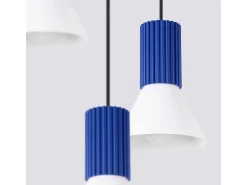 Candeeiro suspenso Estria loft, aço/alumínio - 3 lichtbronnen - L.30 x H.120 cm - branco/ultramarino