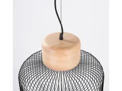 Candeeiro suspenso Gabbia industrial, aço/madeira - 1 lichtbronnen - L.35 x H.183 cm - madeira preta/natural