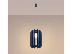 Candeeiro suspenso Mula moderno, feltro/aço - 1 lichtbronnen - L.27 x H.165 cm - azul marinho/preto