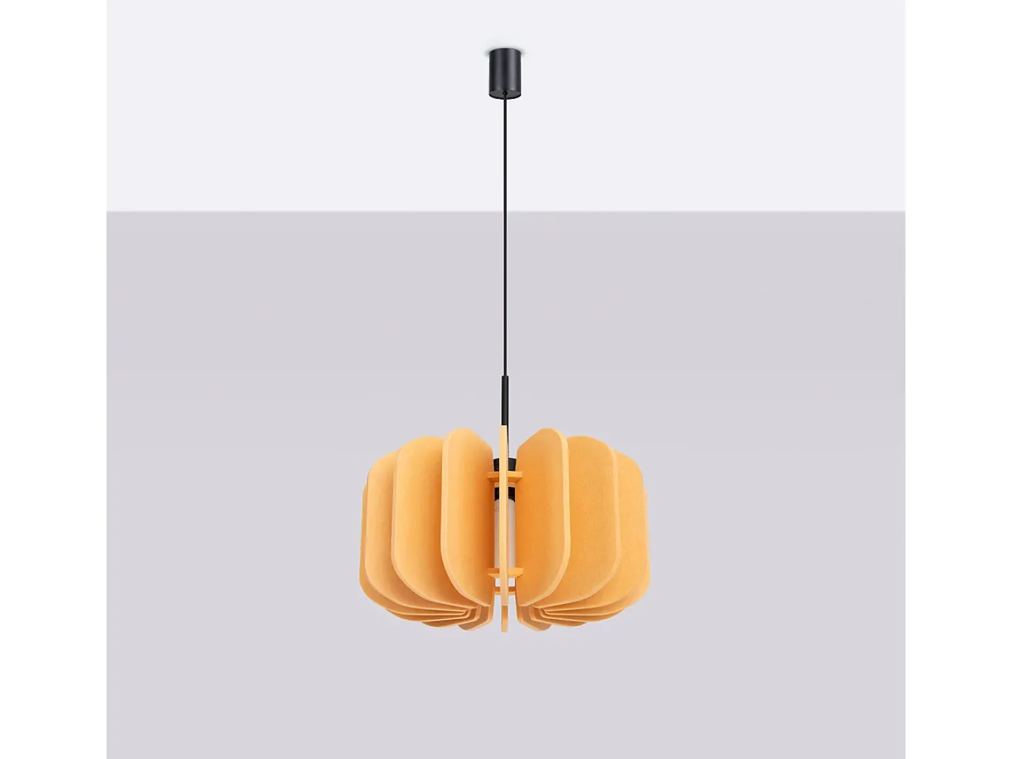 Candeeiro suspenso Mula moderno, feltro/aço - 1 lichtbronnen - L.45 x H.146 cm - amarelo/preto