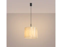 Candeeiro suspenso Nevia minimalista, PVC - 1 lichtbronnen - L.40 x H.137 cm - mármore bege/preto