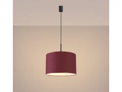 Candeeiro suspenso Nevia minimalista, tecido/PVC - 1 lichtbronnen - L.40 x H.137 cm - borgonha/preto