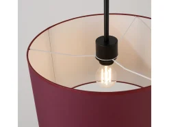 Candeeiro suspenso Nevia minimalista, tecido/PVC - 1 lichtbronnen - L.40 x H.137 cm - borgonha/preto