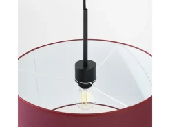 Candeeiro suspenso Nevia minimalista, tecido/PVC - 1 lichtbronnen - L.40 x H.137 cm - borgonha/preto