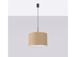 Candeeiro suspenso Nevia minimalista, tecido/PVC - 1 lichtbronnen - L.40 x H.137 cm - taupe/preto