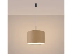 Candeeiro suspenso Nevia minimalista, tecido/PVC - 1 lichtbronnen - L.40 x H.137 cm - taupe/preto