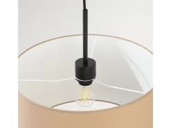 Candeeiro suspenso Nevia minimalista, tecido/PVC - 1 lichtbronnen - L.40 x H.137 cm - taupe/preto