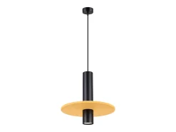 Candeeiro suspenso Pelta moderno, feltro/aço - 1 lichtbronnen - L.30 x H.126 cm - amarelo/preto