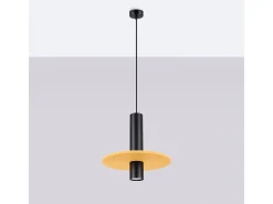 Candeeiro suspenso Pelta moderno, feltro/aço - 1 lichtbronnen - L.30 x H.126 cm - amarelo/preto