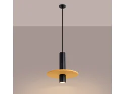 Candeeiro suspenso Pelta moderno, feltro/aço - 1 lichtbronnen - L.30 x H.126 cm - amarelo/preto