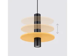 Candeeiro suspenso Pelta moderno, feltro/aço - 1 lichtbronnen - L.30 x H.126 cm - amarelo/preto