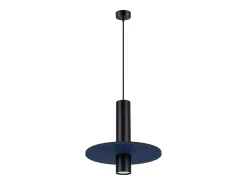 Candeeiro suspenso Pelta moderno, feltro/aço - 1 lichtbronnen - L.30 x H.126 cm - azul marinho/preto