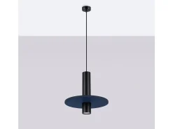Candeeiro suspenso Pelta moderno, feltro/aço - 1 lichtbronnen - L.30 x H.126 cm - azul marinho/preto