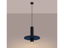 Candeeiro suspenso Pelta moderno, feltro/aço - 1 lichtbronnen - L.30 x H.126 cm - azul marinho/preto