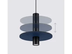 Candeeiro suspenso Pelta moderno, feltro/aço - 1 lichtbronnen - L.30 x H.126 cm - azul marinho/preto