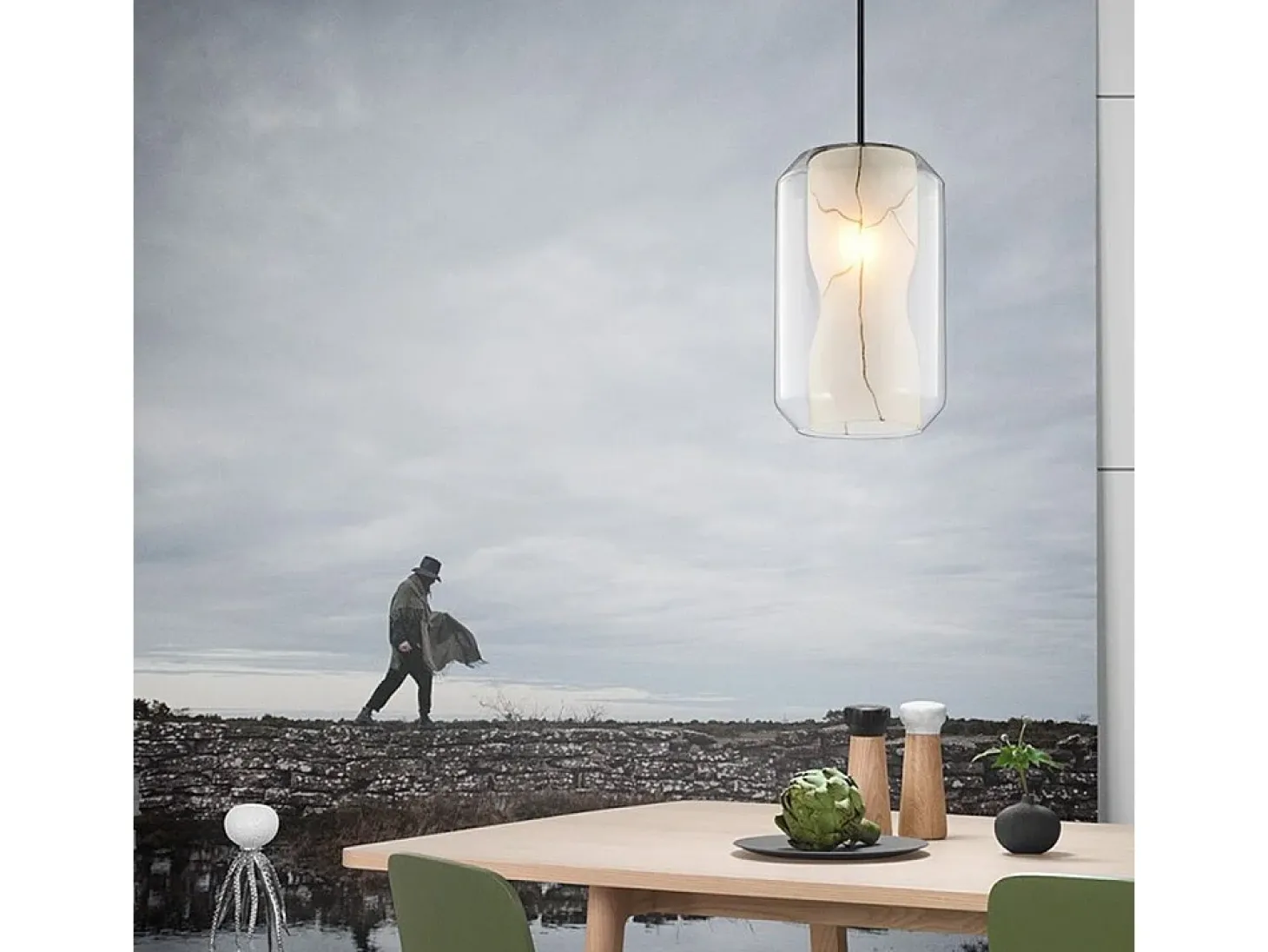 Candeeiro Suspenso Toolight App909-1Cp Marble 18Cm Transparent