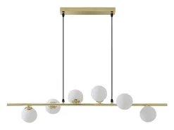Candelabro em metal e vidro com 6 globos, L. 100 x P. 24,5 cm - Dourado brilhante, INUNTA