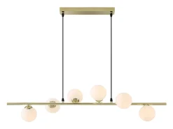 Candelabro em metal e vidro com 6 globos, L. 100 x P. 24,5 cm - Dourado brilhante, INUNTA
