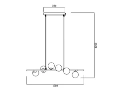 Candelabro em metal e vidro com 6 globos, L. 100 x P. 24,5 cm - Dourado brilhante, INUNTA