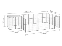 Canil externo para animais gaiola recinto para cães prata 8,47 m² aço 02_0000303