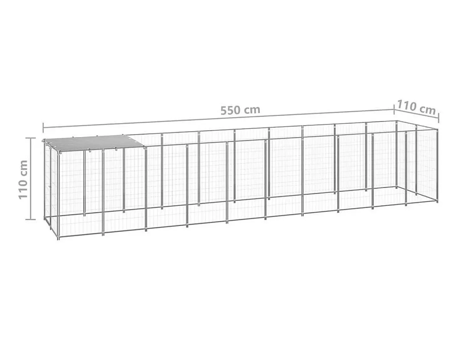 Canil externo para animais gaiola recinto para cães prata 6,05 m² aço 02_0000291