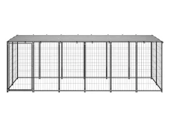 Canil externo para cães em parques 330 x 110 x 110 cm aço preto e cinza 02_0000525