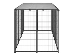 Canil externo para cães em parques 330 x 110 x 110 cm aço preto e cinza 02_0000525