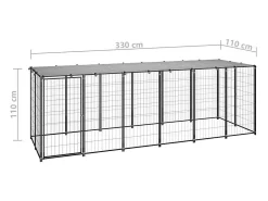 Canil externo para cães em parques 330 x 110 x 110 cm aço preto e cinza 02_0000525