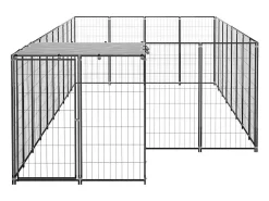 Canil externo para cães gaiola para parque de animais 10,89 m² 110 cm aço preto 02_0000486