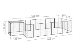 Canil externo para cães gaiola para parque de animais 10,89 m² 110 cm aço preto 02_0000486
