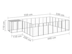 Canil externo para cães gaiola cercado área de recreação prata 15,73 m² aço 02_0000241