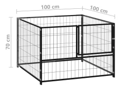 Canil externo para cães gaiola/recinto para parque de animais preto 100 x 100 x 70 cm aço 02_0000489