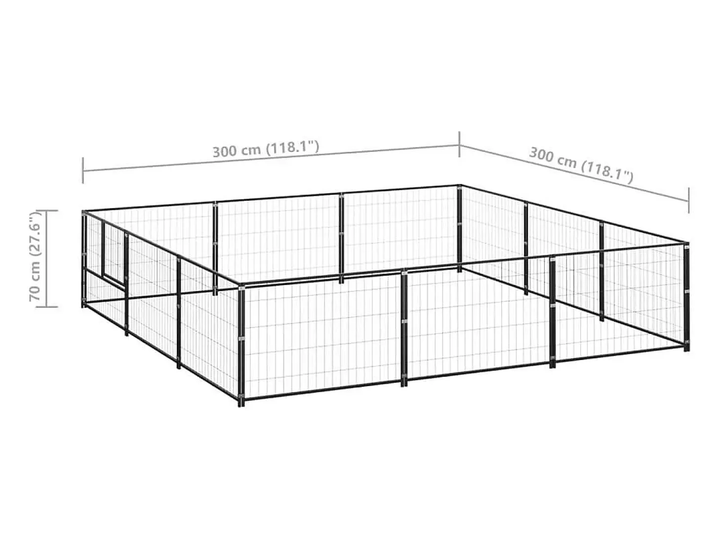 Canil externo para cães gaiola para parque de animais preto 9 m² aço 02_0000563