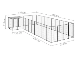 Canil externo para cães gaiola para parque de animais 13,31 m² 110 cm aço preto 02_0000494