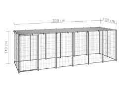 Canil externo para cães gaiola para animais parque prata 330 x 110 x 110 cm aço 02_0000270