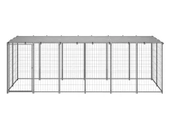 Canil externo para cães gaiola para animais parque prata 330 x 110 x 110 cm aço 02_0000270