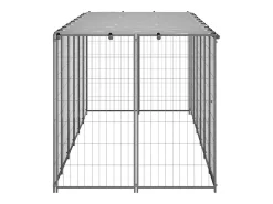 Canil externo para cães gaiola para animais parque prata 330 x 110 x 110 cm aço 02_0000270